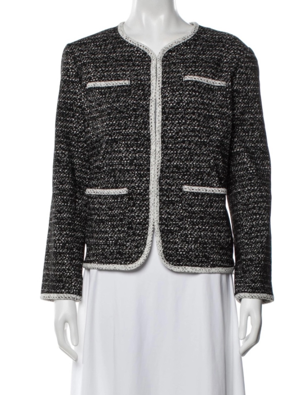 Cynthia Rowley Black & White Tweed Open-Front Jacket